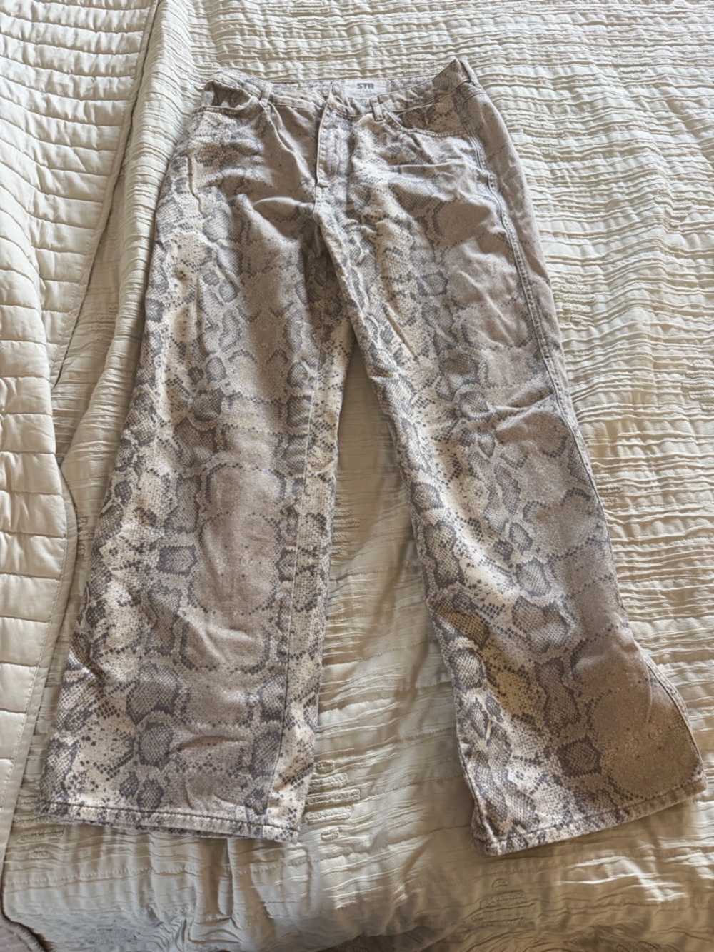 Snake Print Wide Leg Denim Jeans